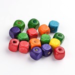 Des perles en bois naturel, cube, couleur mixte, sans plomb, teinte, 10mm, environ 2200 pcs/1000 g, trou: environ 3.5 mm
