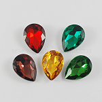 Glass Pointed Back Rhinestone, Back Plated, Faceted, Teardrop, Mixed Color, 14x10x5mm
