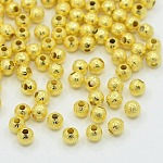 Perles en laiton texturées, dorée, 4mm, Trou: 1mm