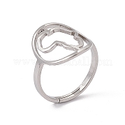 ステンレススチール中空アウトアフリカマップ女性用調節可能なリング201個。  ステンレス鋼色  usサイズ6（16.5mm） RJEW-C045-04P