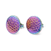 Ion Plating(IP) 304 Stainless Steel Textured Flat Round Stud Earrings for Women EJEW-I285-03MC