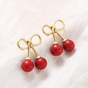 Серьги-гвоздики из вишневой латуни и АБС-пластика с жемчугом EJEW-U062-03G-02