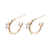 Brass with Glass Stud Earrings Findings KK-G436-04G