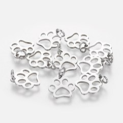 Pendenti in acciaio inossidabile 304 anti-ossidazione, stampe zampa di cane, colore acciaio inossidabile, 13x12x1mm, Foro: 4 mm
