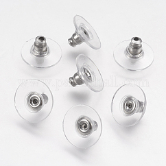 Tuercas para orejas de acero inoxidable quirúrgico 316, pendientes de embrague de bala con almohadilla, para orejas caídas, con plástico, color acero inoxidable, 6x11mm, agujero: 0.5mm y 1 mm