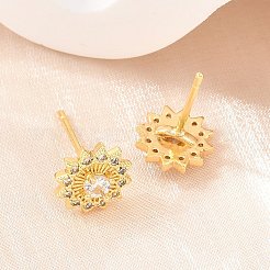 Aretes de latón con micro pavé de circonio cúbico para mujer&nbsp;KK-A305-04G-02