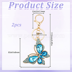 Porte-clés papillon en alliage de zinc et strass&nbsp;KEYC-WH0053-045G-03