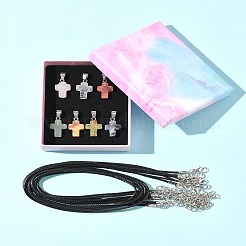 DIY-Sets zum Herstellen von Kreuzanhängern aus natürlichen und synthetischen Edelsteinen und gewachsten Kordelanhängern für Halsketten&nbsp;DIY-FS0008-46