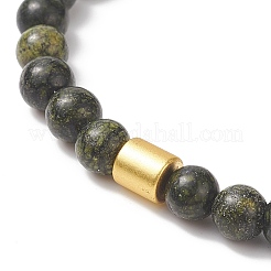 Bracciale elasticizzato con perline tonde in pietra serpentina naturale/pizzo verde con colonna in ematite sintetica da donna&nbsp;BJEW-JB07575-01