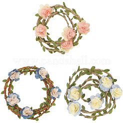 6 pz 3 stili poliestere e lino fasce per cappelli in paglia di rattan con fiori&nbsp;AJEW-CN0004-39