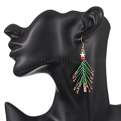 Weihnachtsbaum-Ohrhänger aus Glasperlen&nbsp;EJEW-MZ00636