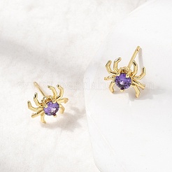 Boucles d'oreilles à tige en laiton araignée avec micro pavé de zircons cubiques&nbsp;EJEW-L306-04G-01