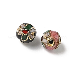 Vintage handgefertigte runde Cloisonné-Perlen mit Blumenmuster&nbsp;CLB-XCP0001-01
