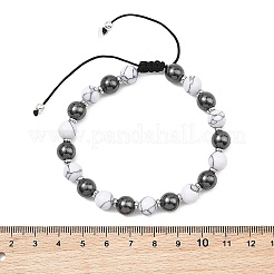 Braccialetti regolabili in howlite sintetica e ematite sintetica non magnetica con perline intrecciate rotonde per donne e uomini&nbsp;BJEW-JB13588