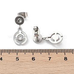 Orecchini pendenti rotondi piatti in acciaio inossidabile 304 con micro pavé di zirconi cubici trasparenti&nbsp;EJEW-Z089-28P