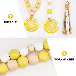 2 guirlande de perles en bois de citron de 2 styles avec pompon en jute rustique&nbsp;HJEW-GF0001-26