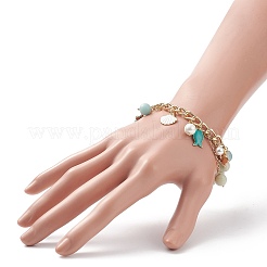 Pulsera elástica con perlas de concha y amazonita de flores naturales&nbsp;BJEW-TA00196