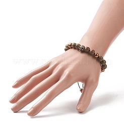 4 Stück 4-farbiges Armband-Set mit geflochtenen Perlen aus Naturholz und Legierung mit Totenkopf und synthetischem Hämatit&nbsp;BJEW-JB09214