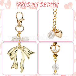 Adornos colgantes de perlas de imitación de plástico con forma de corazón y lazo&nbsp;HJEW-WH20020-006G