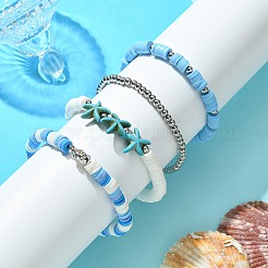 4 Stück 4 Stile Polymer Clay Heishi Surfer Stretch-Armbänder-Set&nbsp;BJEW-TA00373