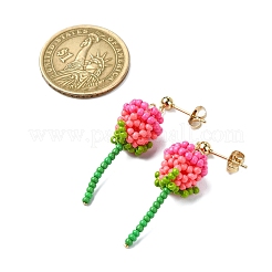 3 paire de boucles d'oreilles pendantes en acier inoxydable 304 avec perles de verre rose&nbsp;EJEW-MZ00333