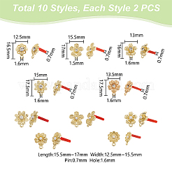 20 stücke 10 arten rack überzug goldene legierung mit strass und abs perle ohrstecker Zubehörse&nbsp;EJEW-UN0002-38