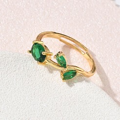 Anillos ajustables de latón y vidrio con forma de flor&nbsp;GL-CBA18A7-01G-02