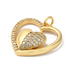 Colgantes de circonita cúbica transparente con micropavé de latón chapado en forma de corazón&nbsp;KK-K377-53G