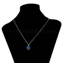 Colliers pendentif en résine druzy plat en laiton plaqué couleur argent&nbsp;NJEW-JN01163