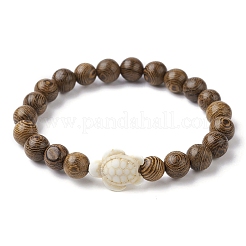 Rundes Stretcharmband aus natürlichem Holz und synthetischen türkisfarbenen Schildkrötenperlen für Damen&nbsp;BJEW-JB09700-06