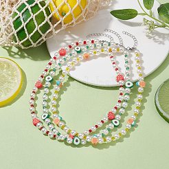 Set di collane con perline di perle acriliche e semi di vetro da 3 pezzo in 3 stili di frutta e argilla polimerica&nbsp;NJEW-JN04582