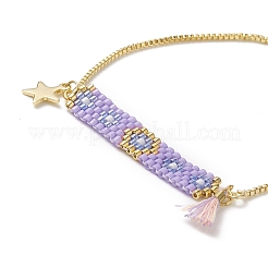 Rectángulo de semillas japonesas hechas a mano y pulsera deslizante con dijes de estrellas y borlas&nbsp;BJEW-MZ00013-03