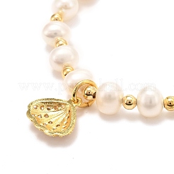 Bracciali in ottone con ciondoli a forma di conchiglia con micro pavé di zirconi cubici&nbsp;BJEW-D447-12G-01