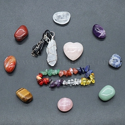 Trommelstein und Herzstein & Armband & Halskette gemischtes Set aus natürlichen Edelsteinen und Heilsteinen&nbsp;PW-WG44401-01