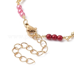 Realizzazione di braccialetti a catena con perline imitazione di perle rotonde in ottone e ABS&nbsp;AJEW-JB01150-24