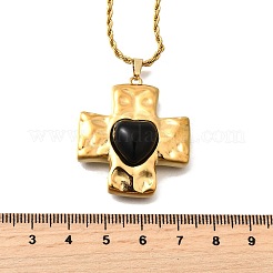 Croce con cuore collane con ciondolo in acciaio inossidabile 304 e zirconi cubici&nbsp;NJEW-H070-01G-02