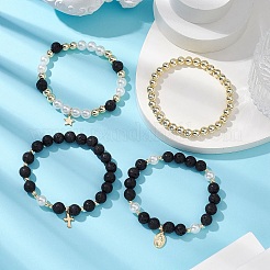 4 ensemble de bracelets extensibles en perles de pierres précieuses de 4 styles&nbsp;BJEW-JB111342