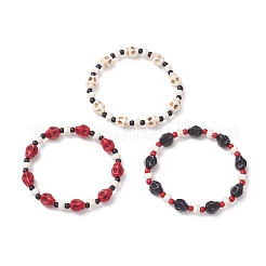 3 bracciale in 3 colori di perline di vetro e turchese sintetico&nbsp;BJEW-JB12170