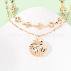 Sommerliche Strand-Halskette mit zweireihigem Choker aus einer Legierung in Muschelform für Damen&nbsp;NJEW-Z116-02G