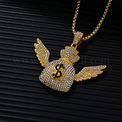Collane con ciondolo a forma di borsa porta soldi alata lucida in lega di smeraldo e strass di cristallo&nbsp;MD3675-1