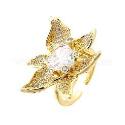 Manschettenringe aus Messing mit Mikropavé-Zirkonia für Damen&nbsp;RJEW-F184-02G