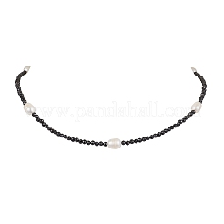 Collane di perle d'acqua dolce coltivate naturali e spinello nero naturale sfaccettato rotondo da 3 mm per le donne&nbsp;NJEW-JN05108