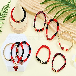 1 ensemble de bracelets extensibles en perles heishi en argile polymère faits à la main&nbsp;BJEW-SZ0002-67A-02
