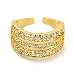 Anillo de puño abierto con circonita cúbica micro pavimentada de latón de cinco hileras con revestimiento en rack&nbsp;RJEW-C082-14G