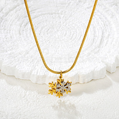 Collares con colgante de copo de nieve navideño de acero inoxidable 304 bicolor&nbsp;WGCD618-02