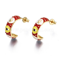 Boucles d'oreilles demi-créoles en émail laiton&nbsp;EJEW-T014-49G-02-NF