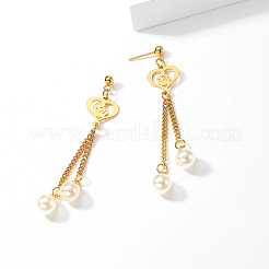 Pendientes de botón de acero inoxidable 201 con borla de corazón retro&nbsp;LE0057