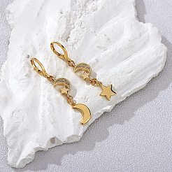 Klare Zirkonia-Mond- und Stern-Ohrringe mit Brisuren&nbsp;EJEW-SW00011-09