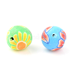 Handmade Blumenmuster Polymer Clay runde Perlen&nbsp;CLAY-CJ0001-10