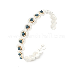 Bracelets manchettes en résine et alliage marguerite pour femmes&nbsp;BJEW-U039-02S